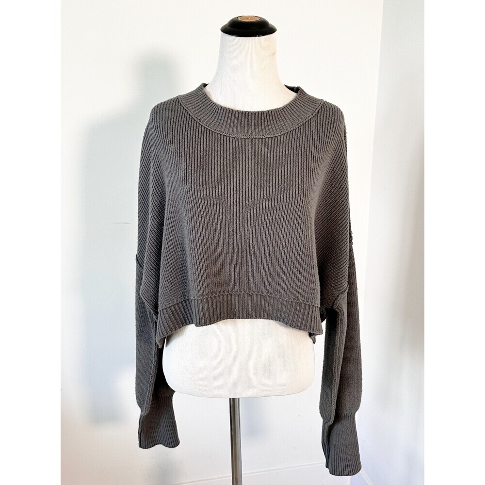 FREE PEOPLE Easy Street Crop Pullover Women's XS Gray Sweater Oversized Slouchy - Picture 5 of 14
